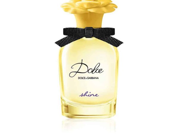 Dolce & Gabbana Dolce Shine Eau de Parfum 75ml bottle with golden cap and floral design #