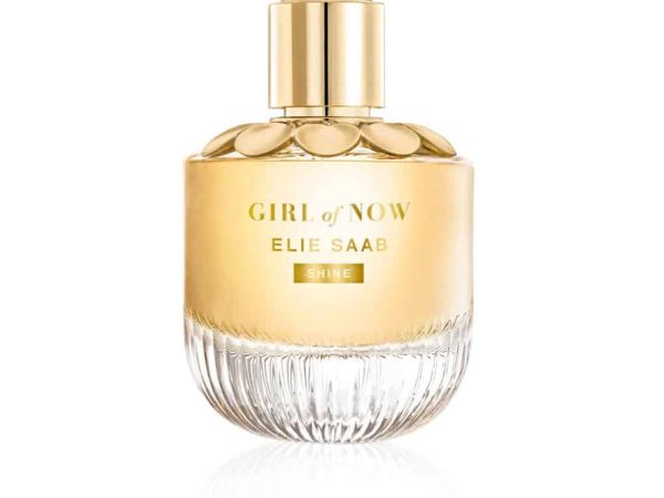 Elie Saab Girl Of Now Shine Eau de Parfum 90ml bottle with golden flower cap