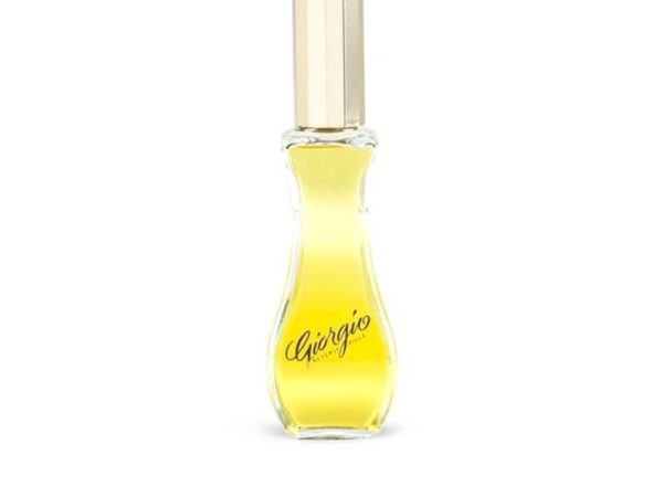 Giorgio Eau de Toilette 90ml bottle in signature yellow packaging against white background