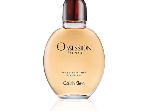 Calvin Klein Obsession Eau De Toilette 125ml bottle featuring amber-colored fragrance in iconic masculine design ##