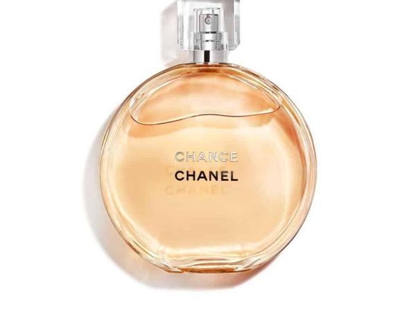Chanel Chance Eau de Toilette 100ml bottle with round design and pink-tinted fragrance