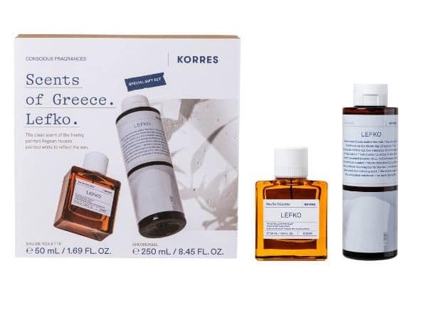 Lefko Scents Of Greece Gift Set featuring authentic Mediterranean fragrances in elegant minimalist bottles #