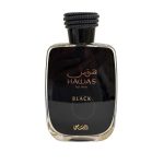 Hawas Black Eau de Parfum 100ml bottle by Rasasi featuring sophisticated black design