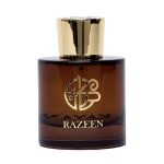 Razeen EDP 100 ML luxury Arabic perfume bottle with ornate gold detailing