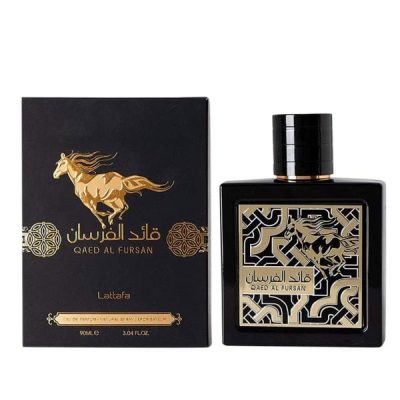 Qaed Al Fursan EDP 90ML luxury Arabic oud perfume bottle with gold accents