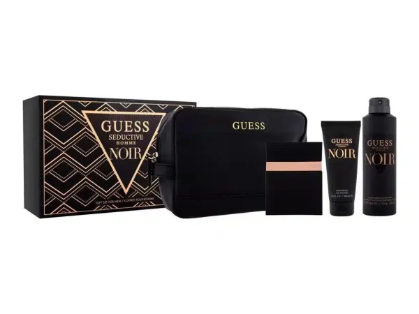 Guess Seductive Homme Noir 4-Piece Gift Set for Men with EDT, Travel Spray, Shower Gel and Aftershave Balm