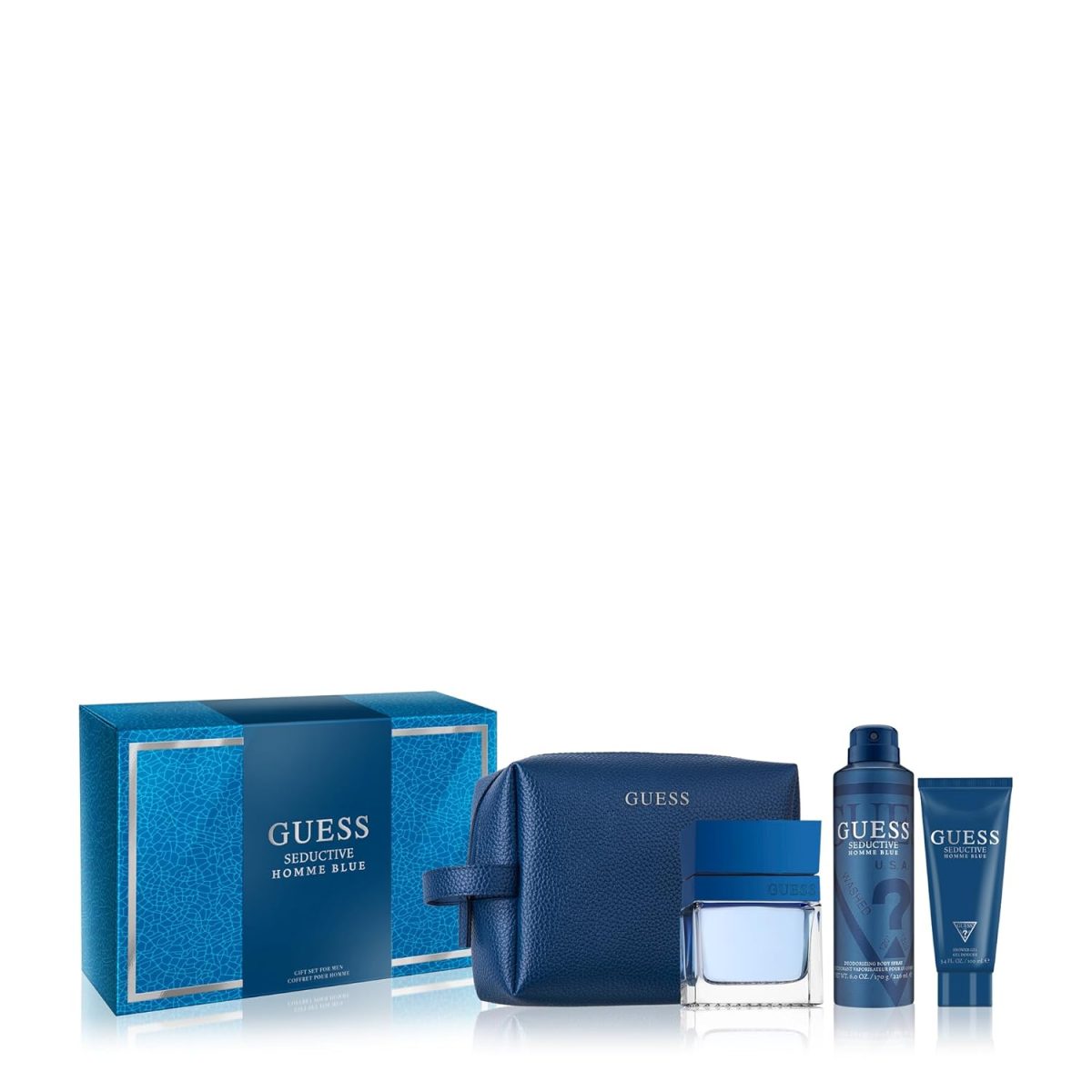 Guess Seductive Blue Men Homme EDT 4-Piece Set Aquatic Cologne Collection